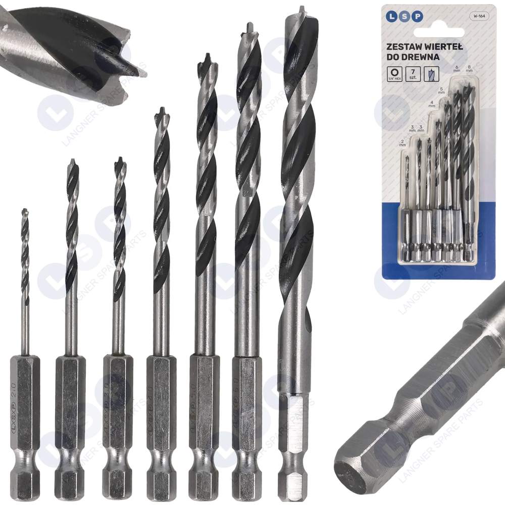 Súprava vŕtačiek do dreva 2-8 mm HEX 1⁄4 súprava vŕtačiek pre vŕtačku